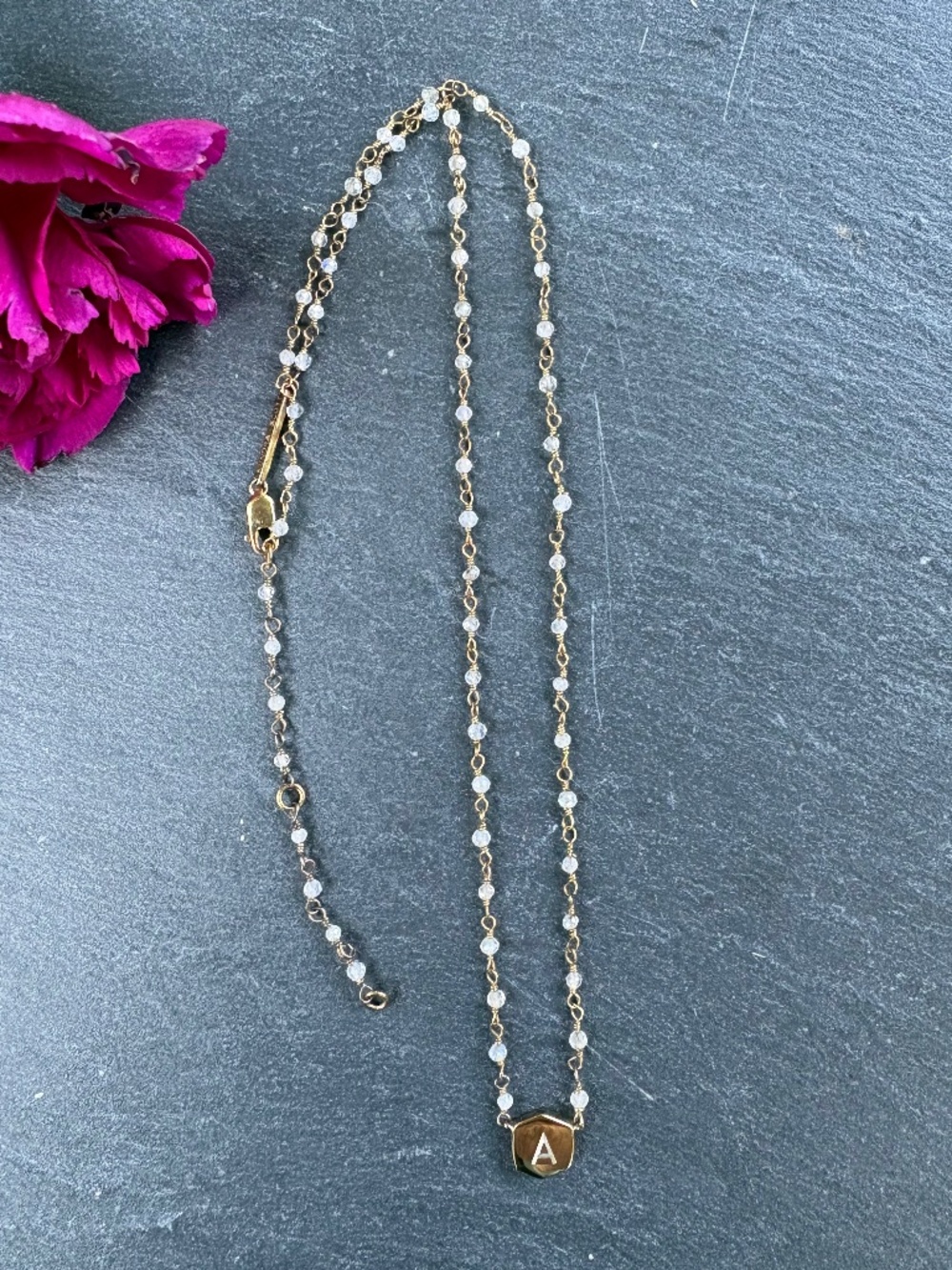 Kendra Scott Letter A Initial Antique Brass Beaded Station Short Pendant Necklac